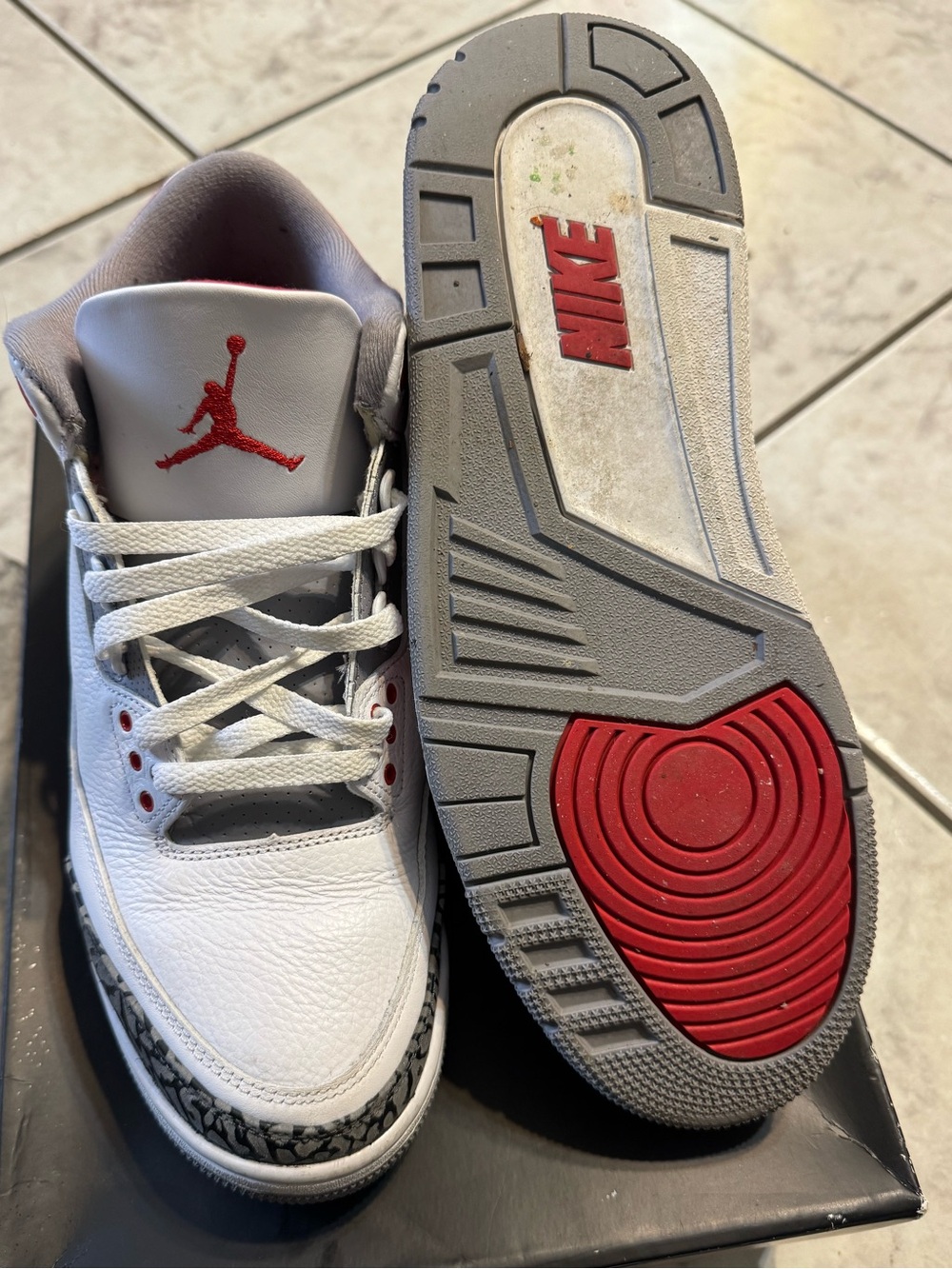 Jordan Retro 3’s White, Red and Gray Retro Basketball Sneakers - Picture 3 of 5